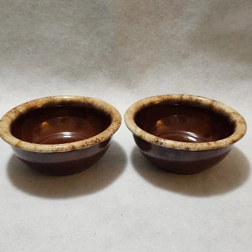 Vintage Hull Pottery Brown Drip Glaze USA 5” Cereal Salad Soup Bowls Set Of 2