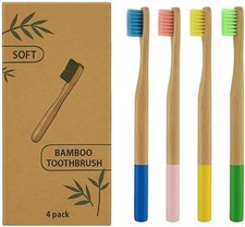 4 Bamboo Soft Toothbrushes Organic Natural Teeth BPA Free Biodegradable Colors