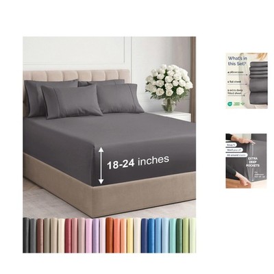 Ultimate 6 Piece Grey Extra Deep Full Sheet Set - Comfortable Microfiber Bedding