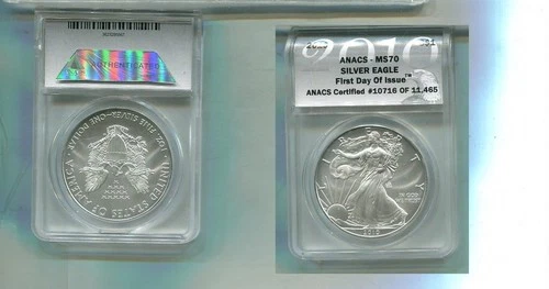2010 AMERICAN SILVER EAGLE 1 OUNCE .999 FINE COIN ANACS MS70 FDI 7588T