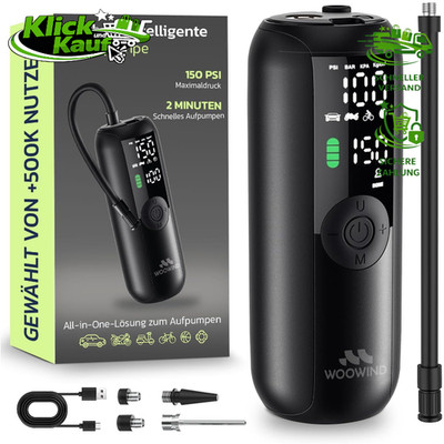 Woowind LP1 Elektrische Fahrradpumpe 150PSI LCD Display