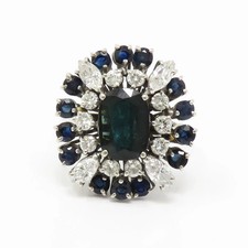 Art Deco Style Blue Sapphire & Lab-Grown Diamond Wedding Ring 14K White Gold FN