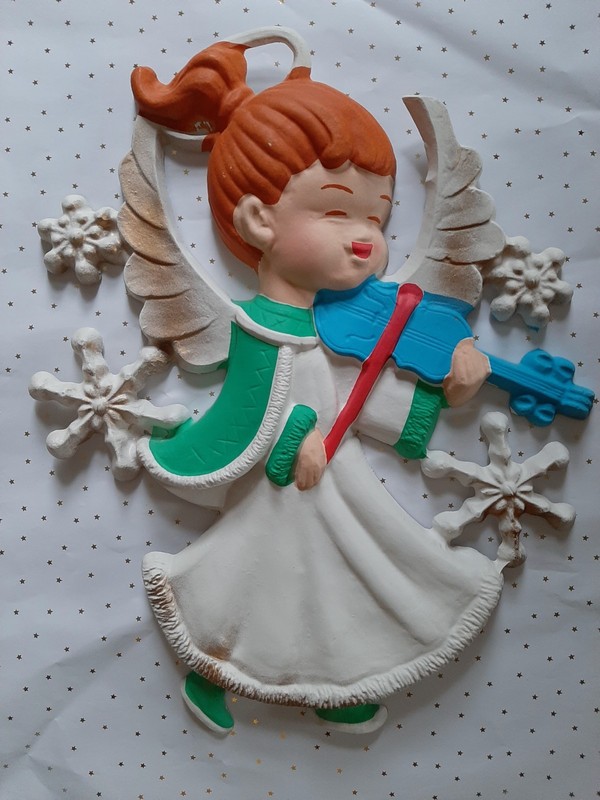 Vintage Christmas Rare Vacuform  Angel Playing Violin 20 X 15 Inches