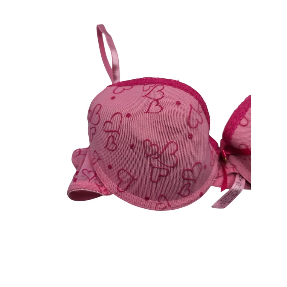 Sujetador Camiseta Vintage Y2K Native Intimates Talla 36C Rosa Estampado Corazón Malla Foto 2 de 4