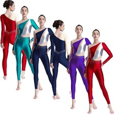 Womens Rompers Practice Bodysuit Costume Jumpsuit Shiny Sparkly Pin Class Slim