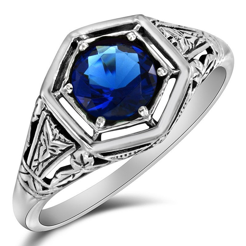 1CT Heat Treated Kyanite 925 Sterling Silver Art Nouveau Ring Sz 6