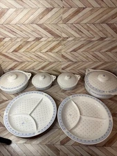 Fairwinds China 8 Piece Baking Set 2 Divided Plates Blue Floral Duck