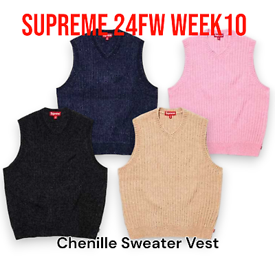 Supreme 24F W Week 10 Chenille Sweater Vest Acrylic Sweater Supreme 24F W Week 10 Chenille Sweater Vest Acrylic Sweater