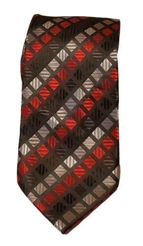 Mens Silk Black and Red Necktie Craft & Barrow Geometric Pattern L 59" W 4"