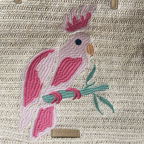 Vera Bradley Straw Tote Lt Natural Straw Pink Embroidered Parrot Beach Bag NWoT - Picture 10 of 11