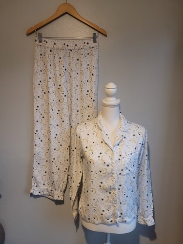 Women's White Pyjamas Set UK 8 TU Viscose Shirt & Trousers