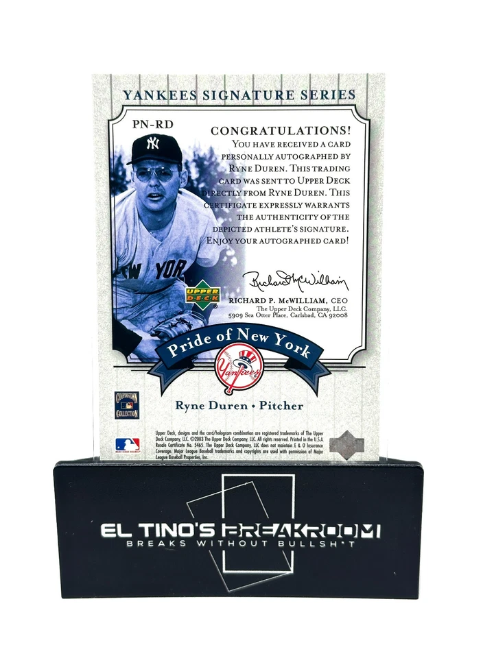 RYNE DUREN 2003 Upper Deck Pride of New York #PN-RD Auto Buyback NY YANKEES - Image 3 of 3