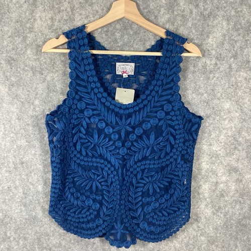 Anthropologie Baraschi Women’s Lace Top Blue Medium Sheer Bohemian Cottagecore - Picture 2 of 12