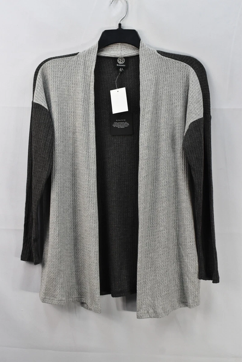 Bobeau Women s Waffle Knit Open Front Cardigan Sweater Gray Size