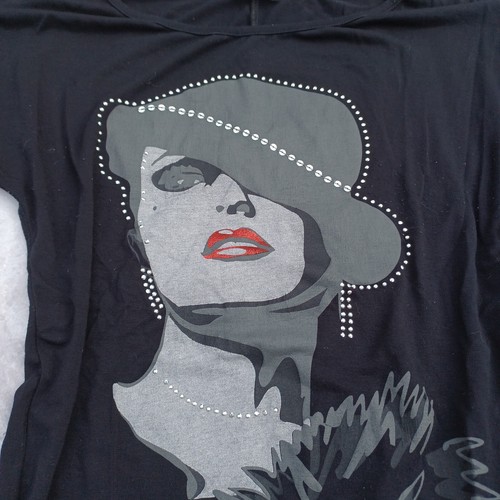 Graphic 1940s Woman Top Womens Small Slouch Black 00s Y2K Cyber Grunge Rocker Gf - Picture 5 of 9