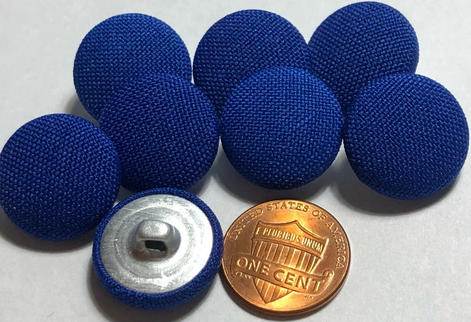 8 Vintage Domed Deep Blue Fabric Covered Shank Buttons 19mm 3/4" NOS 12236 - Image 4 of 4