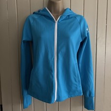  Women's Small Jacket Full Zip Solid blue & white Thumb Holes Pockets Hoodie