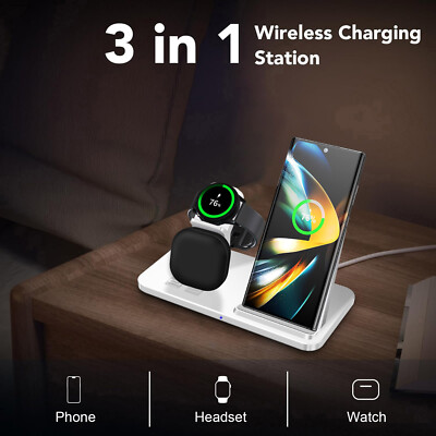 US 3In1 Fast Wireless Charging Station For Samsung Galaxy Watch 8/7 S26+ S25 S24