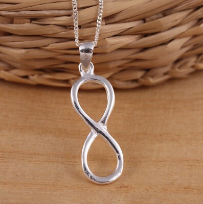 925 Sterlingsilber Unendlichkeit Symbol Anhänger 16-30 Zoll Bordstein Kette Halskette Geschenkbox