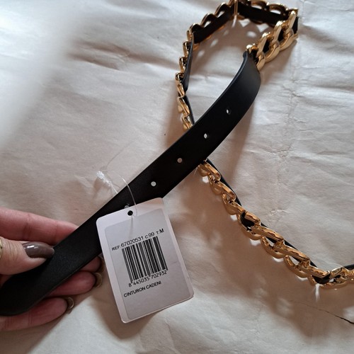 Cinturón de imitación de cuero con cadena dorada mango talla M nuevo con etiquetas - Imagen 8 de 13