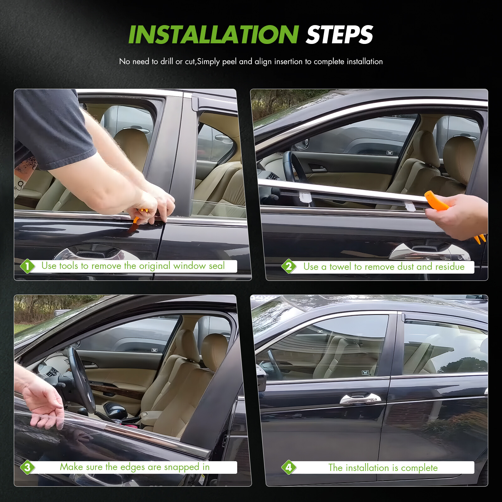 4Pcs Door Belt Molding Weatherstrip for Scion xB 2008 2009 2010 2011 2012-2015