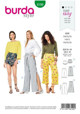 Burda Style Schnittmuster - Hose - Shorts - Gummizug - Saumrüschen - Nr.6199