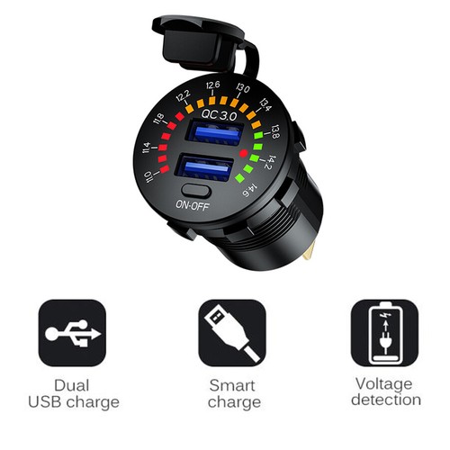 Dual USB Charger Socket Adapter LED Voltage Display Motorcycle QC3.0 Waterproof - Zdjęcie 9 z 14