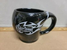 Harley Davidson Mug WIDE MOUTH Black Silver Pin Stipes Encore Group Used