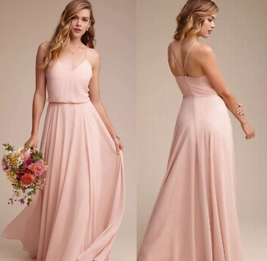BHLDN Jenny Yoo Inesse Dress Whipped Apricot Bridesmaid Maxi Womenu0026#039;s  Size 8 | eBay
