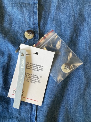 Abito jeans ASOS US 10 UK 14 blu nuovo con etichette cravatta spalline bottoni minimalista - Foto 9 di 9