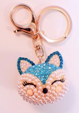 Rhinestone Bling Key Chain Fob Purse Phone Charm Smiling Happy Cat