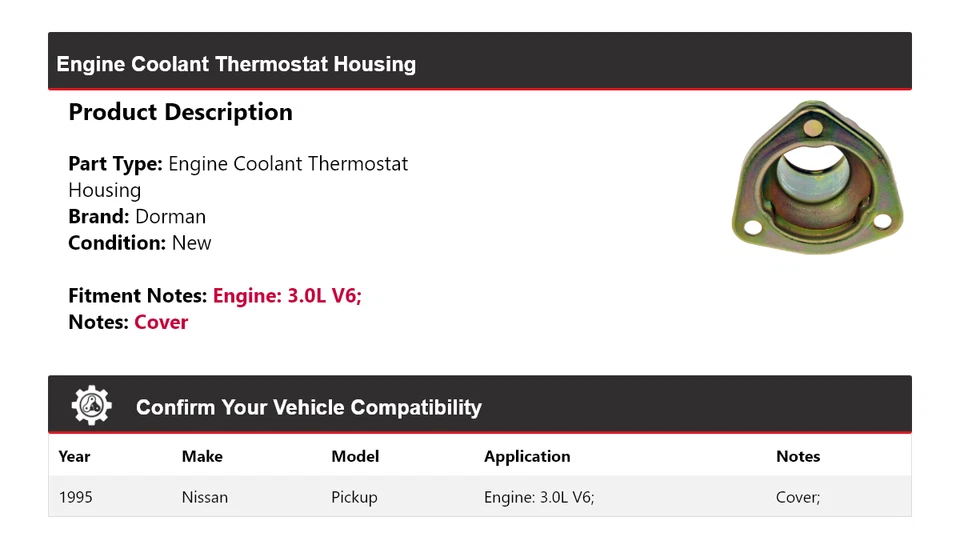 Carcaça termostato líquido refrigerante motor Dorman para 1995 Nissan Pickup 3.0L V6 - Imagem 2 de 4