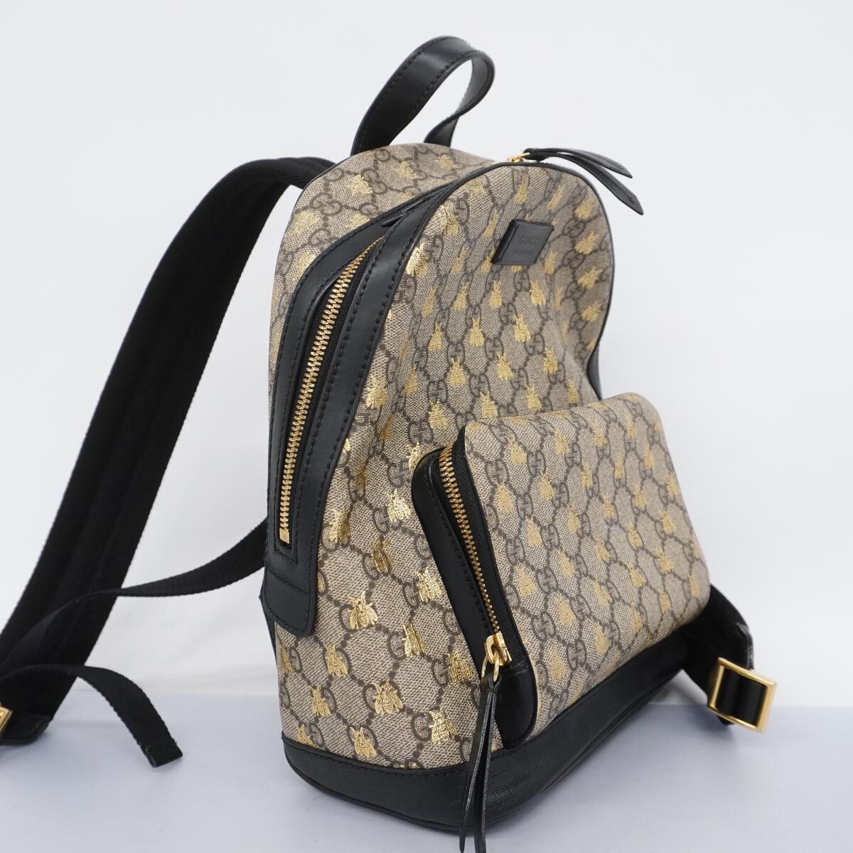 【GUCCI】Supreme Bee スプリーム　ビーバックパック Authentic GUCCI GG Supreme Bee Backpack Beige PVC #36633785