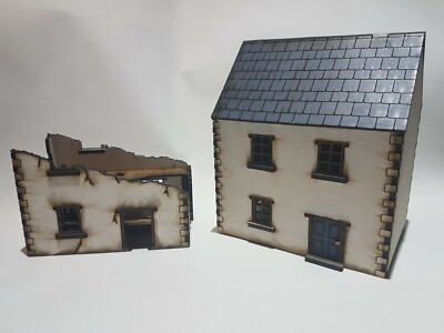 28mm WW2 Damaged Houses Set MDF Painted Terrain Suitable for Bolt Action