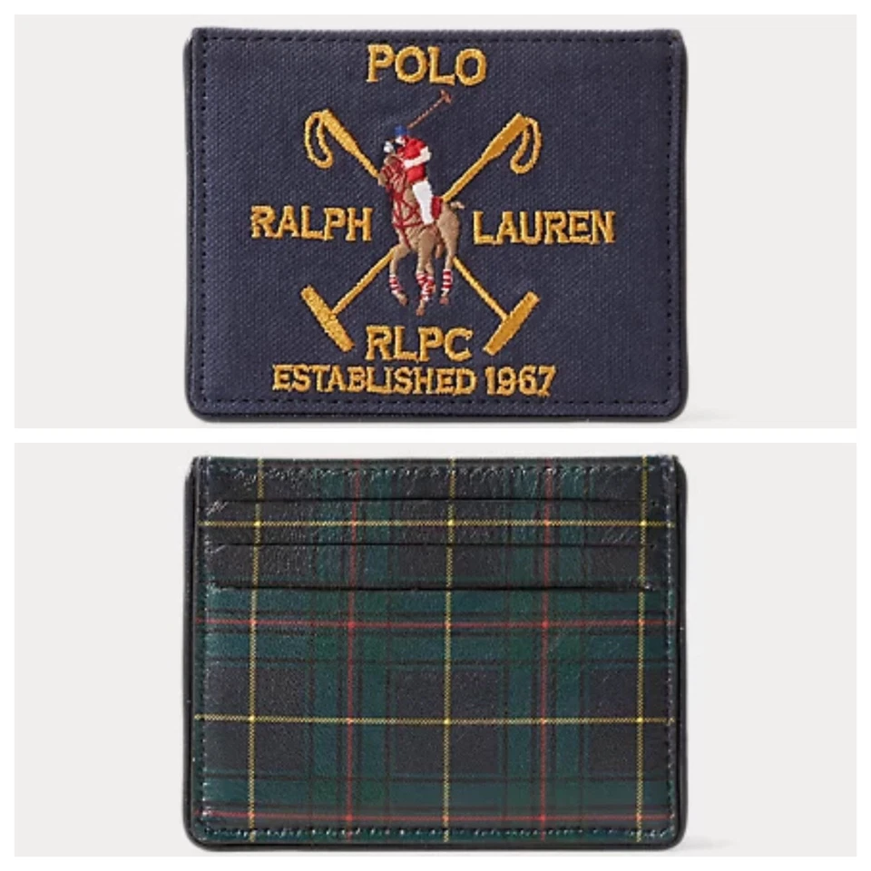 Polo Ralph Lauren Crest Canvas & Leather Card Case NWT Plaid Tartan Preppy - Image 3 of 4
