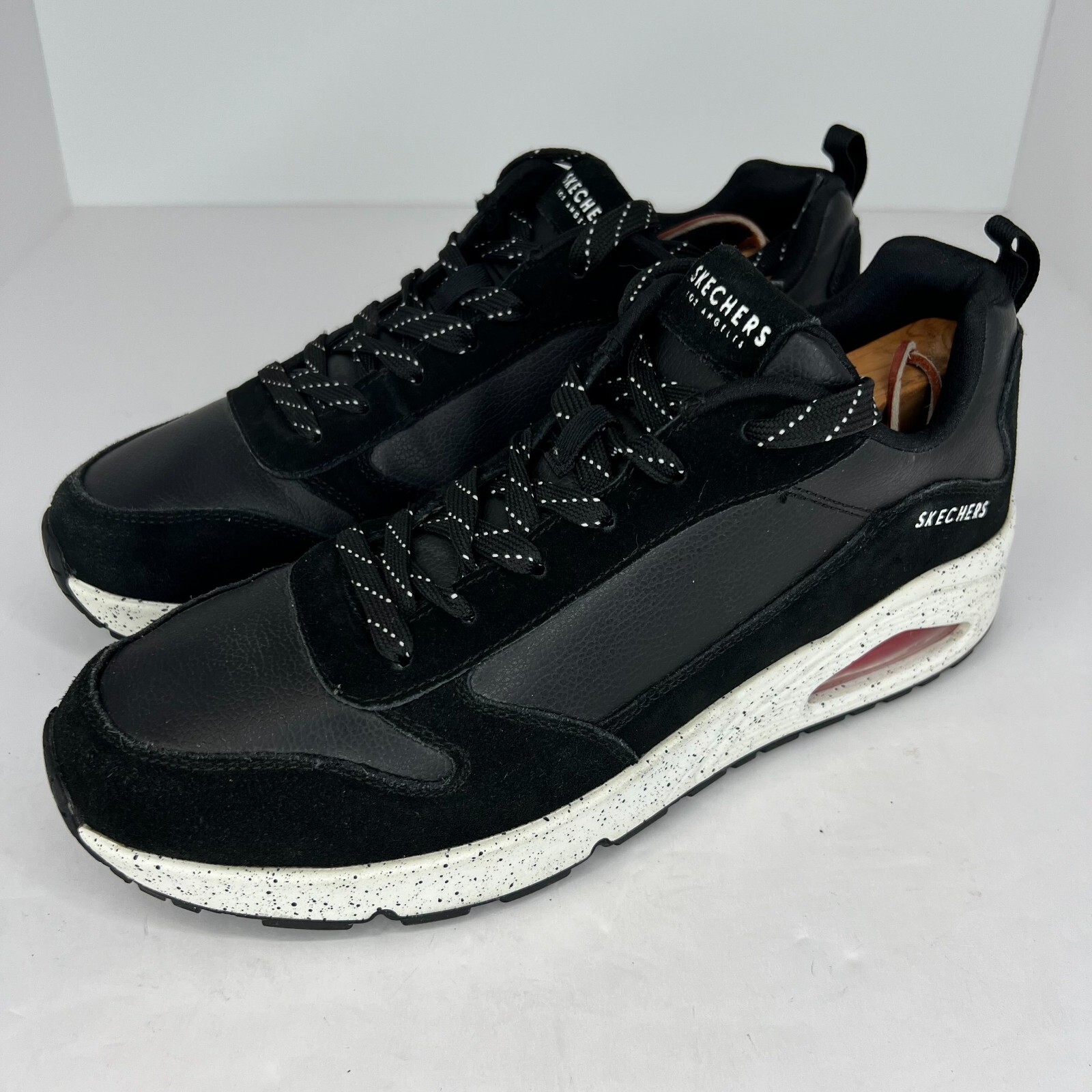 Skechers Mens 232153 Black Uno Draw Leather Low Lace Up Size 10 Casual Sneakers