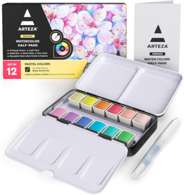 ARTEZA Premium Watercolor Paint Half-Pans With Metal Storage Tin ~ YOU CHOOSE!