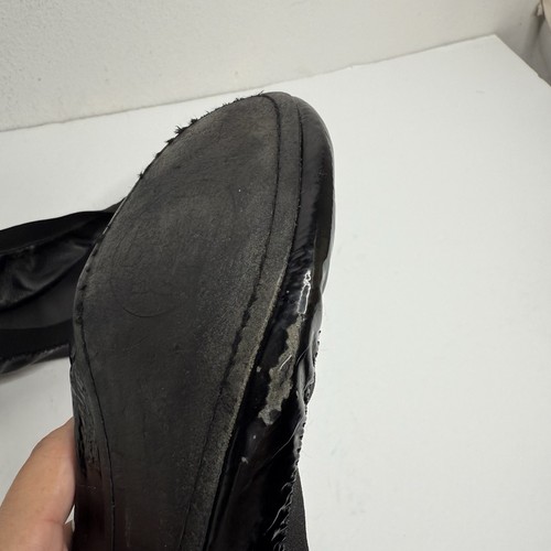 TORY BURCH Caroline Black Patent Naplak Elastic Big Gold Logo Ballet Flat 11 - Picture 16 of 16