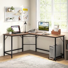 L Shaped Gaming Desk with CPU Stand Power Outlets USB Ports Natural