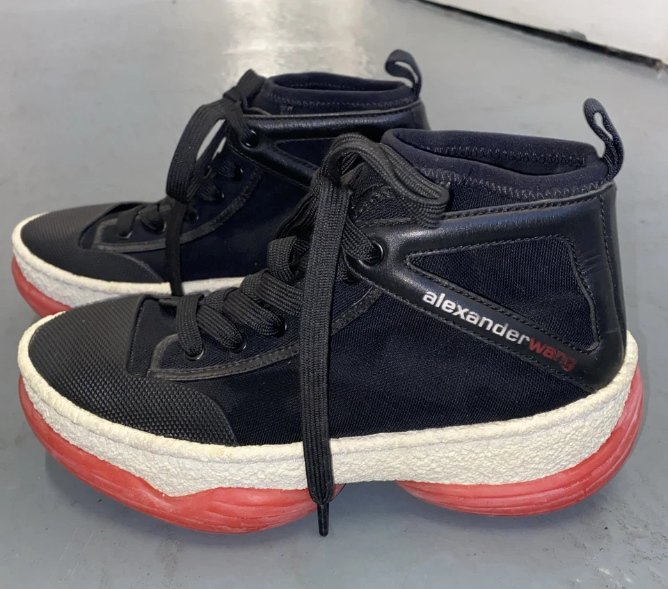 Alexander Wang A1 Zapatillas altas de lona con adornos de cuero para mujer EE. UU. 6,5 Foto 3 de 4