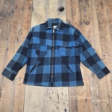 60's/70's Woolrich Wool Mackinaw Cape Cruiser Jacket Blue Buffalo Plaid Large