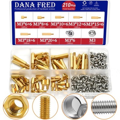M3 Hex Brass Standoff,210pcs M3 Male Male Board Hexagon Threaded Pillar,Hexag...