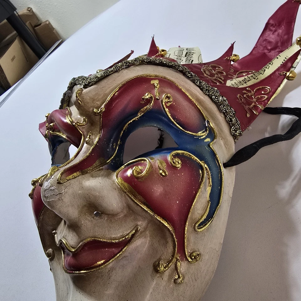 Máscara de mascarada de bufón de teatro veneciano cara completa campanas Mardi Gras Foto 4 de 4