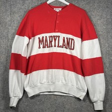 Vintage 90s Nutmeg Mills Maryland Terps Red White Striped Sweatshirt Mens Sz XL