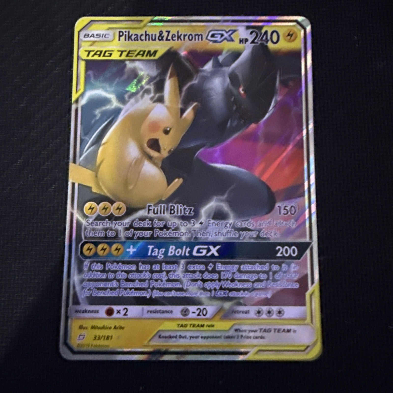 Pokémon TCG Pikachu & Zekrom GX Team Up Holo Card 33/181 NM Condition