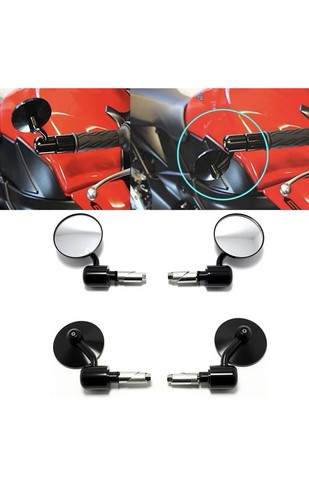 Pair Round Black Convex Motorcycle Handle Bar End Mirrors For Honda GROM MSX125 - Picture 2 of 6
