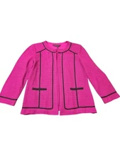 Ming Wang Women's Small Pink Black Stripe One Hook Open Cardigan E16.3