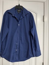 BONOBOS Shirt Men 16/33 Blue Polka Dot Stretch Button Down Standard Fit EUC