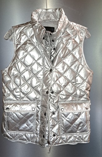 Talbots Metallic Silver Puffer Vest Duck Down Filled Pockets Full & Zip Snap S - Picture 3 of 12