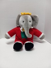 Vintage GUND Babar the Elephant Plush 1988 Red Suit and Crown Stuffed Animal 14"